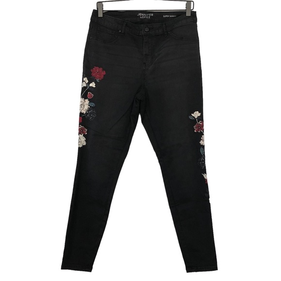 Jennifer Lopez Jeans Jennifer Lopez Black Super Skinny Embroidered